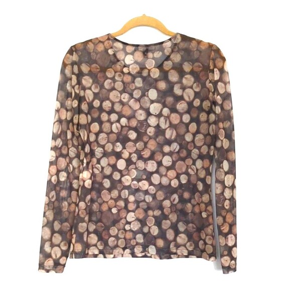 Waggon Paris Y2K Long Sleeve Sheer Top Bokeh Sz 42 US Medium 90s Retro Brown EUC - Picture 3 of 11